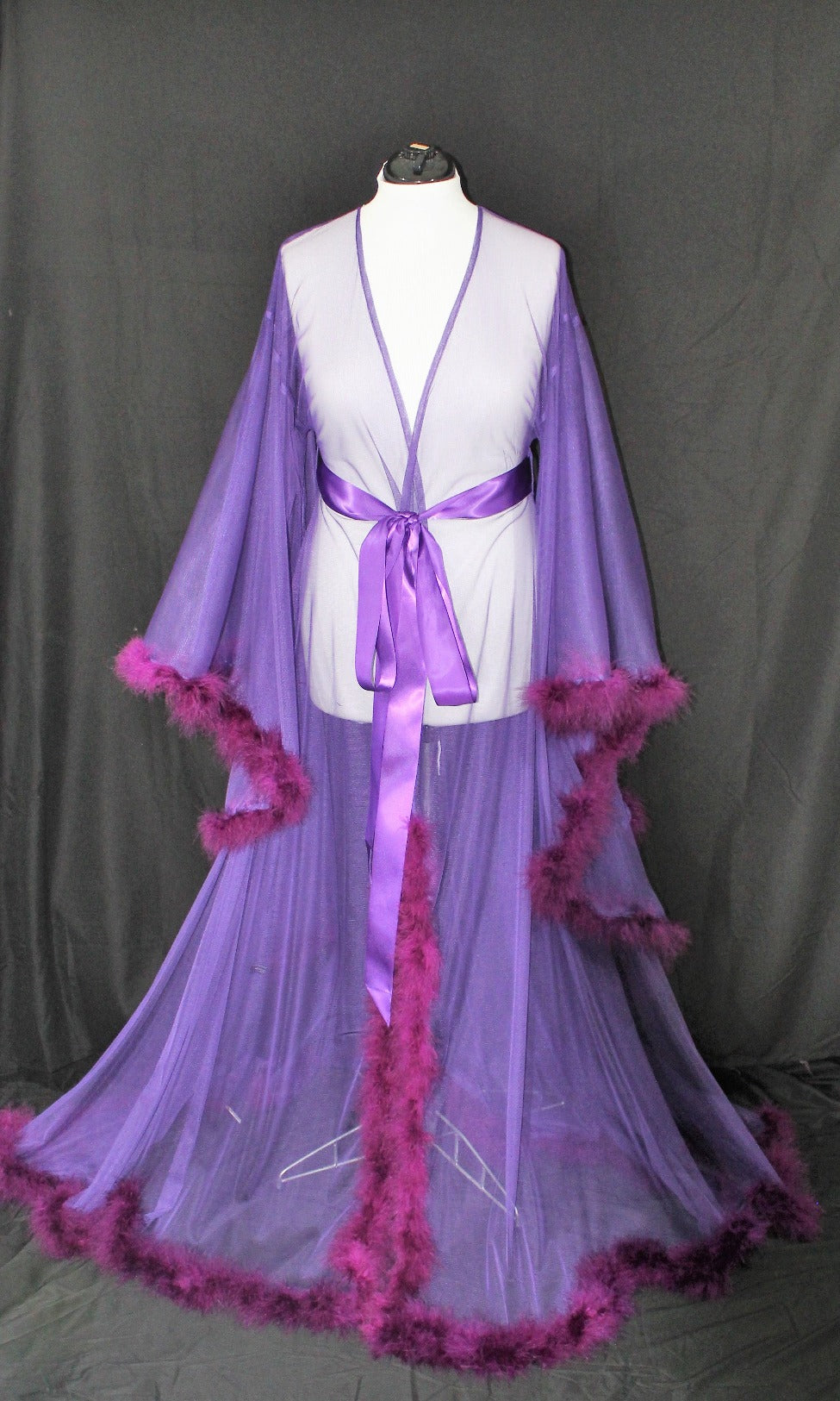 Sheer Lingerie Robe with Feather Trim