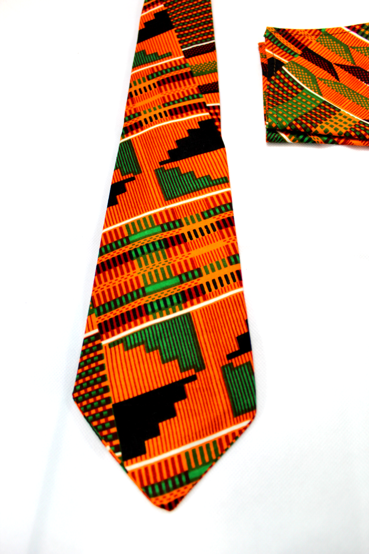 Kente Necktie and Handkerchief (Orange)